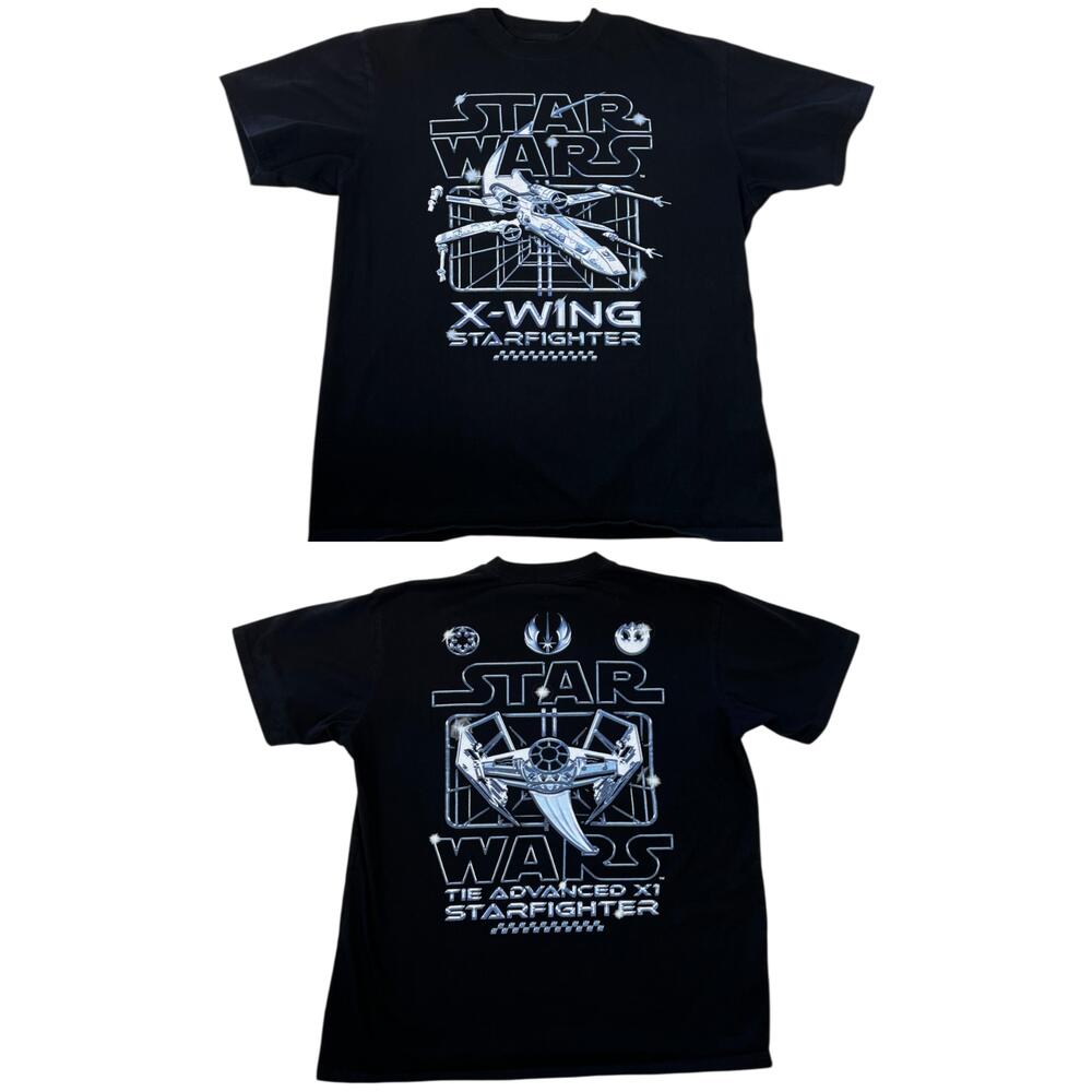 Star Wars T-Shirt Mens XL Black X-Wing TIE Advanced X1 Starfighter Mad Engine